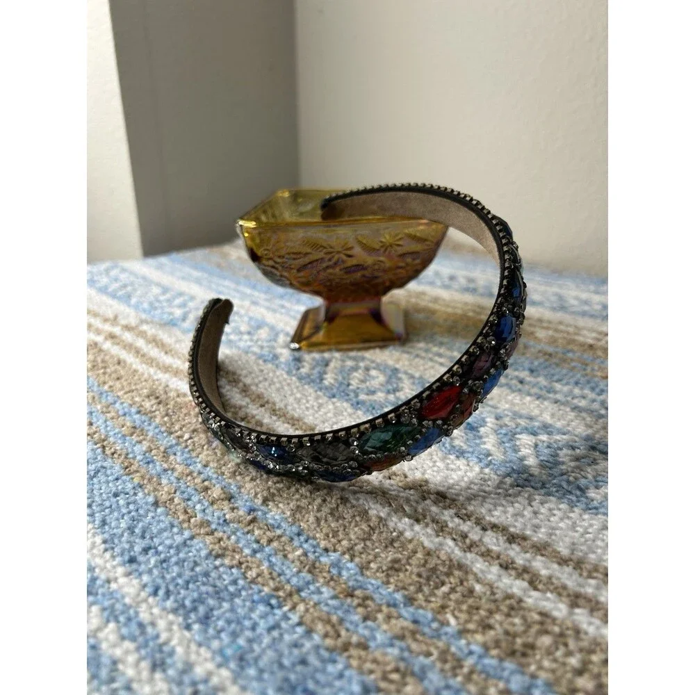Colorful Jewel Baroque Crystal Rhinestone Headband Suede Interior Costume Whimsy